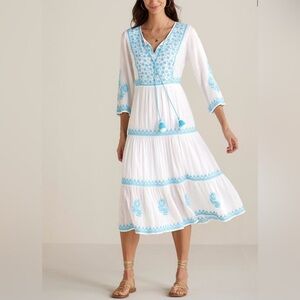 Soft Surroundings White and Blue Midi Dress
